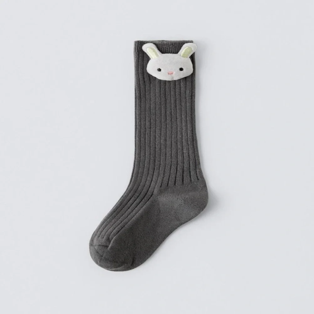 NWT Zara Girls Grey Ribbed Spring Easter 3D Bunny tall knee socks 4 5 6 Years